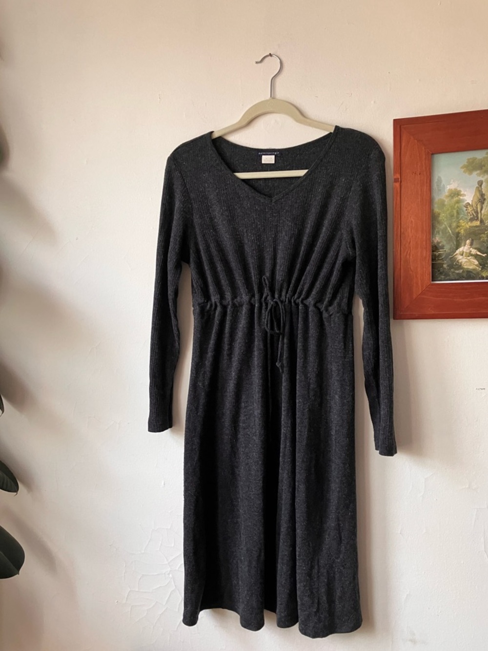 Anthropologie transitional gray sweater dress long sleeve drawstring waist L